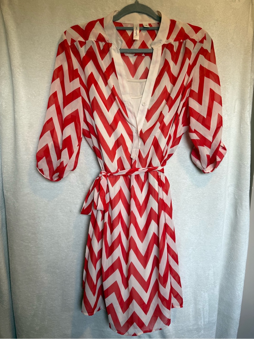 Tacera Red and White Chevron Midi Wrap Dress